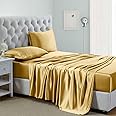 Lanest Housing Silk Satin Sheets, Queen Size Satin Bed Sheet Set with Deep Pockets, Cooling Soft and Hypoallergenic Satin Sheets Queen - Yellow