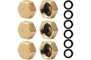 LIAMGUS 6 PCS Brass Blanking Cap, 1/2 Inch Hex Hose Nut, Female Stop Cap, No Leaks Plumbing Fittings for Washing Machine Radiator Valve Faucets Tap