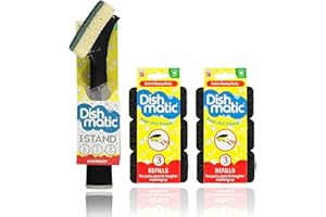 Dishmatic El paquete de cocina incluye 1 cepillo I-Stand a prueba de fugas, 3 recambios de repuesto de uso general y 3 recambios de repuesto extra resistentes. Juego de cepillos dispensadores