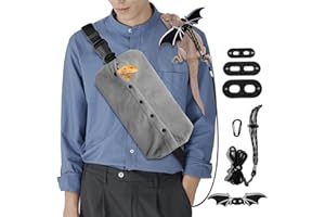 WATFOON Adjustable Lizard Leash Bearded Dragon Harness Leather Cool Wings Training Leashes Reptile Carrier Bearded Dragon Sling Carrier (Black, Leash + Grey Sling)