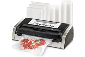 Bonsenkitchen Vacuum Sealer Machine, Globefish Technology for Powerful Vacuum Sealing, Low-Noise, Built-in Cutter and Bag Storage, Includes 2 Rolls and 100 Vacuum Bags, VS4100