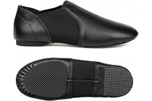 BAVA Slip On Jazz Shoes Split Sole Black Leather Neoprene Modern Stage Dance Shoes