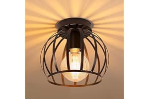 iDEGU Vintage Plafonnier Industriel en Métal Cage Suspensions Lustres Abat-Jour Géométrique Design Luminaire E27 Lampe de Plafond pour Chambre Café Restaurent Entrée Couloir, 20 CM, Noir
