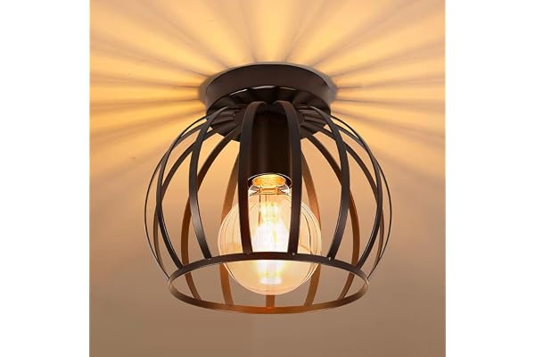 iDEGU Vintage Plafonnier Industriel en Métal Cage Suspensions Lustres Abat-Jour Géométrique Design Luminaire E27 Lampe de Plafond pour Chambre Café Restaurent Entrée Couloir, 20 CM, Noir
