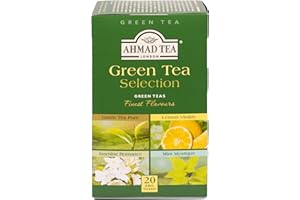 ‎AHMAD TEA Ahmad Tea - Green Tea Selection - Sortiment aus grünem Tee - Klassisch, Jasmin, Minze, Zitrone - Einzeln Verpackt & Aromaversiegelt - 20 Teebeutel mit Band