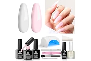 BEETLES GEL POLISH Beetles 18 Stck Gelnägel Starterset Rosa Farbverlauf- UV Nagellack mit Nagellampe Alles-in-1, Nacktes Rosa Farbe Unterlack Weiß Gellack Top Coat DIY Maniküre zu Hause Color Gel Nail Polish