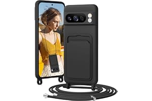 BENTIACC Handykette Silikon Hülle für Google Pixel 8 pro mit Band, Handyhülle mit Kartenfach, Abnehmbar Kordel Kette, Stoßfeste Schutzhülle für Google Pixel 8 pro (Schwarz)