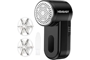 HOMEASY Quitapelusas Electrico con 3 Cuchillas de Repuesto 6 Hojas Acero Inoxidable Cepillo de Limpieza, Contenedor de Pelusas Desmontable, Quitapelusas de 2 Velocidades Sistema de Bloqueo-Negro