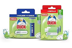 Duck Fresh Discs Toilet Cleaner Starter Kits, Fights Stains That Harbour Germs, Prevents Limescale Build Up, Lime, Starter Kit (1 Holder + 3 Refill Tubes)