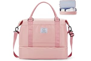 WEPLAN Bolsa Viaje Easyjet 45x36x20 Bolsa de Viaje para Mujer Avion Grande Bolsa de Fin de Semana Bolsa de Deporte Bolsa Equipaje Vacacione,Bolsa de Gimnasia con Compartimento de Zapatos,Rosa