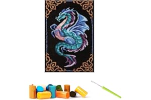 CCWORAN Kit de fabrication de tapis dragon pour adultes - Kit de tapisserie avec crochet et tapis en maille imprimée - Fil de laine