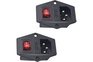 PNGKNYOCN IEC320 Prise de Module d'entrée 250V 10A Adaptateur de Prise de Montage sur Panneau à 3 Broches Fusible avec Prise d'alimentation à Bouton Rouge (Lot de 2)