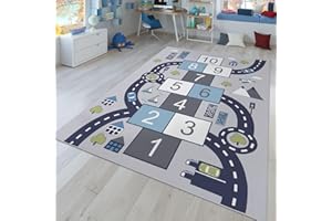 ‎TT HOME TT Home Kinderzimmerteppich Teppich Junge Mädchen Kinderteppich Baby rutschfest Straße, Farbe: Grau, Größe:120x160 cm