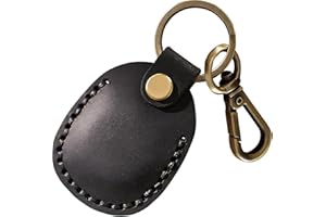 BOTTLE BEAT Genuine Leather AirTag Case Cover with Full Coverage Protection - Anti-Fall, Scratch-Proof, Secure-Fit AirTag Keyring, AirTag Holder for Pet Collar Luggage - Retro Design AirTag Accessories (Black)