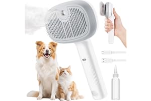 pecute Brosse Chat/Chien Autonettoyante, Brosse Vapeur Chat, Brosses Vaporisateur Chien, Efficace pour Poils Long et Court, 2 Mode de Pulvérisation, Antistatique, Ne Chauffe Pas, Blanc
