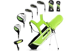 GYMAX Juego Completo de Palos de Golf para Niños de 11 a 13 Años, Incluye Bolsa de Golf, Funda para la Lluvia, Madera N.° 1, Híbrido N.° 5, Hierros N.° 7 N.° 9 N.° S, Putter
