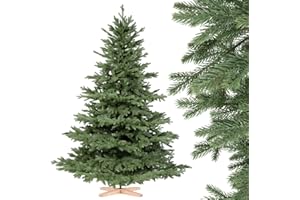 FairyTrees Sapin de Noël Artificiel 180cm | Arbre de Noël avec Support en Bois | Sapin des Alpes éléments moulés par Injection