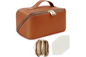 YOKILLY Makeup Organiser Make Up Bag: PU Leather Travel Makeup Bag - Large Cosmetic Bags for Women Girls - Brown Makeup Bags with Compartments