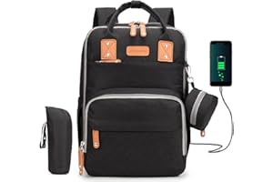 BIZCASA Multi-function Baby Changing Bag Backpack, with USB Port Large Nappy Diaper Bag with Portable Changing Mat, Pacifier Holder and Stroller Straps, for Mom and Dad