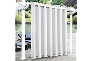 Qelus Outdoor Vorhang Wetterfest mit Ösen B254xH243CM, Außenvorhang Wasserdicht Winddicht Sonnenschutz Gardinen Outdoorvorhänge Oben und Unten für Terrasse Balkon Pergola Garten Pavillon (Grauweiß)
