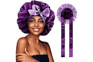 WEIPAO Silk Satin Bonnet - Silk Hair Wrap for Sleeping,Satin Bonnet for Curly Hair Sleep Cap Large Double Sided Reversible Hair Bonnet with Tie Band