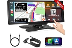 HIKITY Wireless Apple Carplay Portable Car Stereo Android Auto, 10.26 Inch Touchscreen Car Play Screen with Voice Control, Bluetooth AUX FM Transmitter Audio Receiver