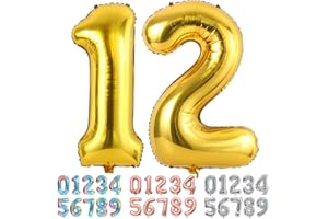 Ponmoo Foil Globo Número 12 21 Dorado, Gigante Numeros 0 1 2 3 4 5 6 7 8 9 10-19 20-29 30 40 50 60 70 80 90 100, Grande Globos para La Boda Aniversario, Globo de Cumpleaños Fiesta Decoración