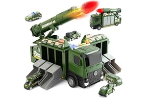 KADAYAYA Army Vehicles Toys,32cm Military Truck Toy with 1 Missile, Military Vehicles Toy Set with Sound & Light,6 Die Cast Vehicles,Army Truck Toys Gift for 3 Years Old Kids and Above