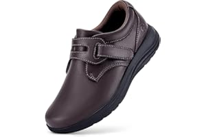 FitVille Diabetiker Schuhe Damen Extra Weit Leder Mokassins Slippers Orthopädische Schuhe mit Klettverschluss Verstellbare Loafers Bequemer Elegant Walkingschuhe für Geschwollene Füße