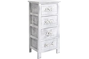 Rebecca Mobili Comodino bianco grigio, cassettiera 4 cassetti shabby, di legno, per camera bagno - Misure: 73 x 37 x 27 cm (HxLxP) - Art. RE4555