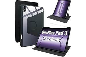 Lemxiee Case pour OnePlus Pad 3 Coque avec Emplacement pour Stylo & Support Rotatif,Cuir PU + Acrylique Transparent