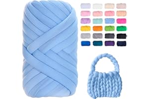 Uiopa Hilo Grueso para Tejer, 500g Hilo de Lana Gorda para Tejer a Mano, Hilo de Algodón Relleno de Crochet para Bolsos, Mantas, Cestas, Proyectos de DIY (Azul Claro)