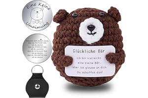 Aruigu Pocket Hug Glücklicher Bär, Kreative Strickwolle Bär Puppe und Kleine Umarmung Glücksbringer (Silber), Mutmacher Geschenk für Einschulung und Gute Besserung