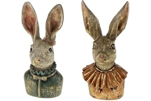 ‎BADA BING Bada Bing 2er Set Pärchen Hochwertige Deko Figur Hase ca. 22,5 cm Skulptur Osterhase Büste Pastellfarben Gold Vintage Stil Wohnzimmer 99/00