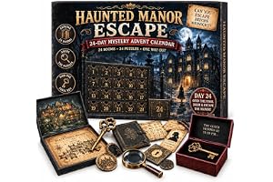 Mysterium pussel adventskalender, 24-dagars hem rymningsrum gåva | Engagerande berättelse-LED Escape Room kalender tillbehör 24 dagars hjärnan retas kul för festliga familjesammankomster