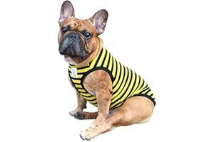 iChoue French Bulldog Striped T Shirts Clothes for Medium Dogs Vest Tank Tops Puppy Frenchie Pug English Boston Terrier Pitbull Yellow Black Strips - L