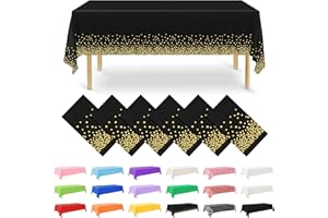 NACHLYNN 6 Pack Disposable Plastic Tablecloths 54 x 108 Inch Gold and Black Rectangle Table Cover for Holiday Party Engagement Weddings Baptism Birthday Decoration