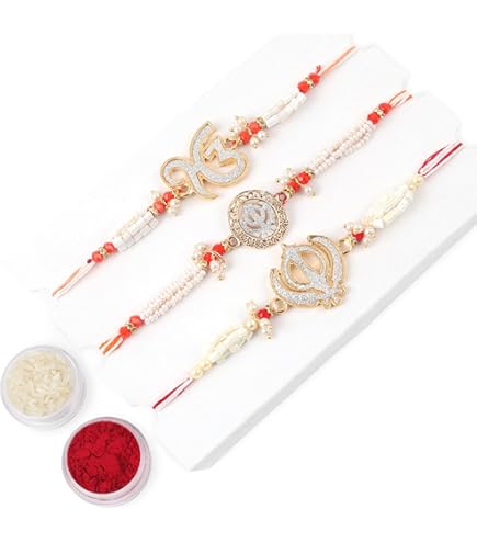 Braccialetti Rakhi Tradizionali Con Perline Multicolore - Set Di 3 Per Raksha Bandhan - Regalo Per Fratello - Foto 10