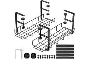 REFLYING Plateau de Gestion des Câbles sous le Bureau, Gestion des Fils Pas de Perçage, Pince à Bras Long Réglable, Chemin de Câbles Robuste, Convient à la Plupart des Bureaux, Noir, 2 Paquets