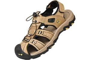 Lvptsh Sandały męskie, trekkingowe, turystyczne, buty outdoorowe, letnie buty rekreacyjne, skórzane, na plażę, do wędrówek, zamknięte, sportowe sandały na świeżym powietrzu