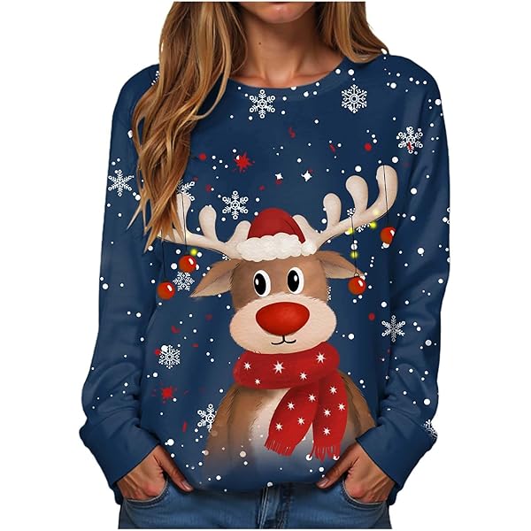 Pull De NoëL Femme Pull Noël Femme Manches Longues Col Rond Rigolo Noel Pull Christmas Moche Christmas Sweat Imprimé Noël Sapin Sweatshirt Manches Longues Grande Taille Pull