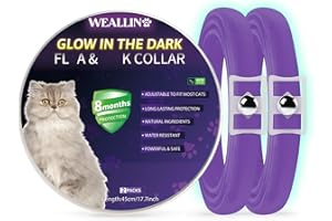 WEALLIN Lumineux Traitement Contre Les puces, Collier Anti Puces pour Chat Imperméable et Réglable, Naturelles et Efficace Protection 8 Mois pour Les Chatons de Toutes Tailles, Violet (2 Paquet)