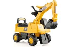 COSTWAY Kinder Sitzbagger mit drehbarer und Verstellbarer Schaufel, Kinderbagger mit Stauraum unter dem Sitz, Hupen, Sandbagger für Kinder ab 1 Jahr