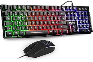 mafiti Tastatur und Maus Set, Kabelgebundenes, LED Hintergrundbeleuchtung QWERTZ (DE-Layout), Regenbogen Farben Beleuchtetung für Gaming und Büro