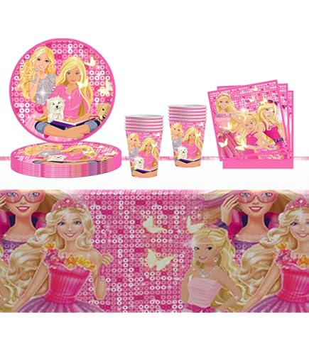 Kit Decorazioni Compleanno Barbie 4 Anni - 49 Pezzi Con Palloncini, Tovaglia, Striscione E Torta - Foto 2