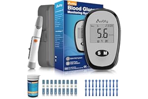 AuQty Blood Sugar Testing Kit Blood Glucose Monitor With Blood Sugar Test Strips & Lancets Glucometer Diabetes Test Kit Blood Glucose Meter With Hypo and Ketone Warning