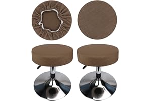 HuaLiSiJi Funda Taburete Redondo 30-40cm Tela Lujosa, Elasticidad Queda Suave y Cómodo Lavable a Prueba de Polvo y Duradero (Deep Khaki, 2)