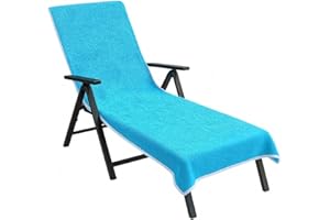 ‎LEMOS HOME Liegenauflage mit Kapuzenüberschlag 200x75 cm aus Baumwolle Frottee Handtuch, Schonbezug für Gartenliege, Sonnenliege und Liegestuhl, universell passend, waschbar, Farbe wählbar. (Türkisblau)