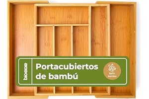 Organizador cubiertos de cajón de madera de bambú de Bioexxe - organizador cajones cocina para cubiertos con separadores ajustables