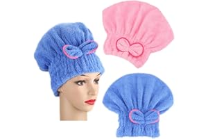 CAILIYA CAILI Sombrero Cabello Secas 2 pcs Toalla Pelo Gorro De Cabello Seco De Microfibra De Secado Rápido Suave Absorbentes de Agua Pelo Seco Capucha Bañera Ducha Toalla Turbante (Azul & Rosado)
